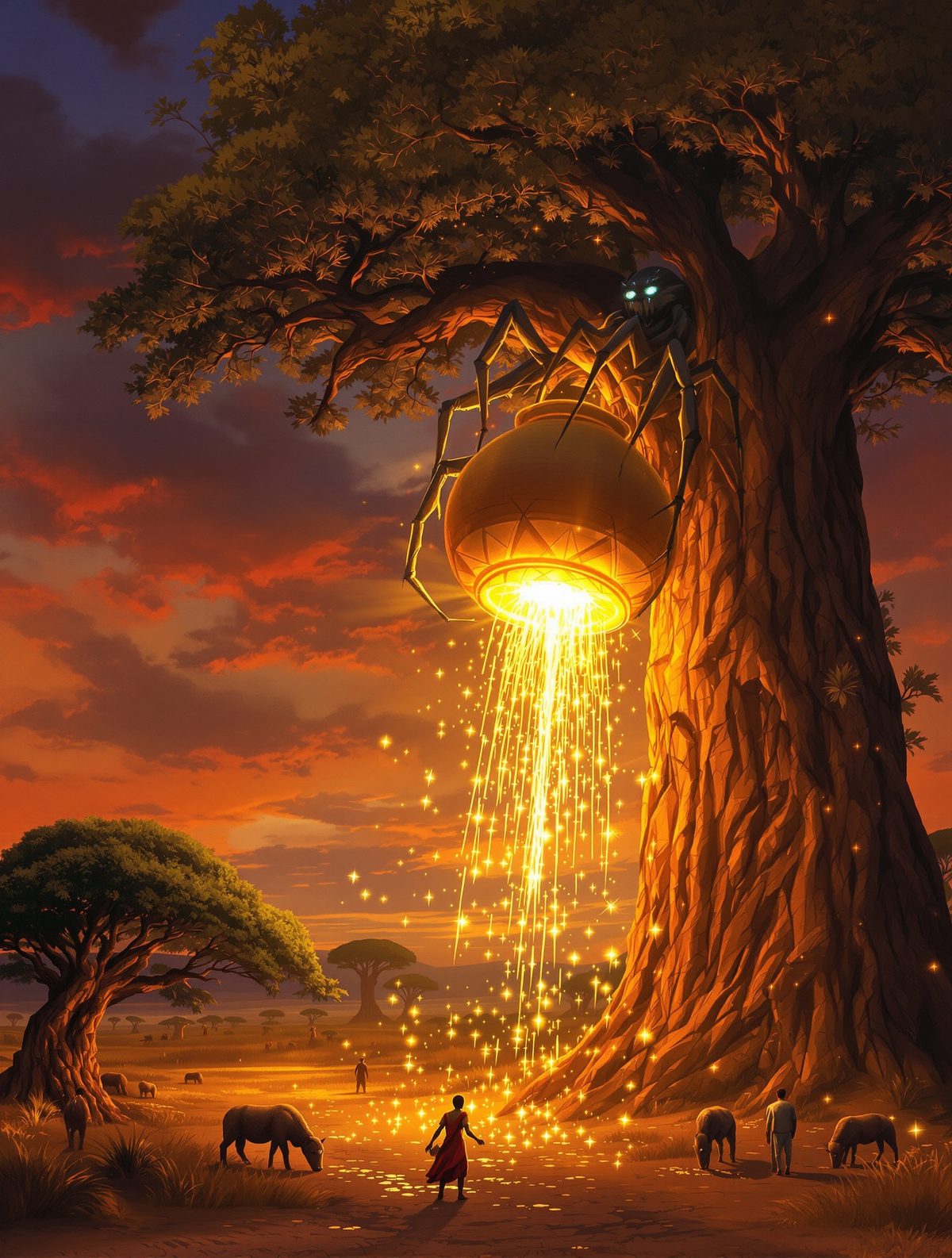 Anansi steals wisdom from Nyame and accidentally spills it across the world