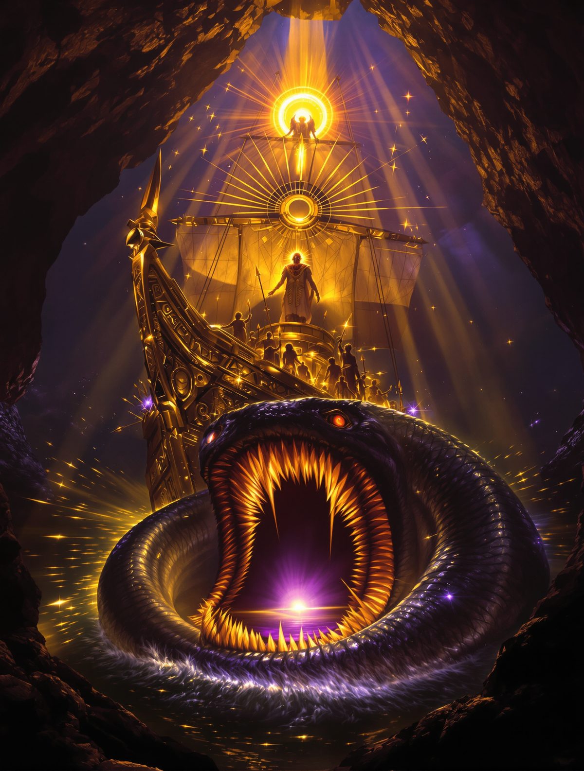 Apep Swallows the Sun — Ra's Boat Battles the Dark