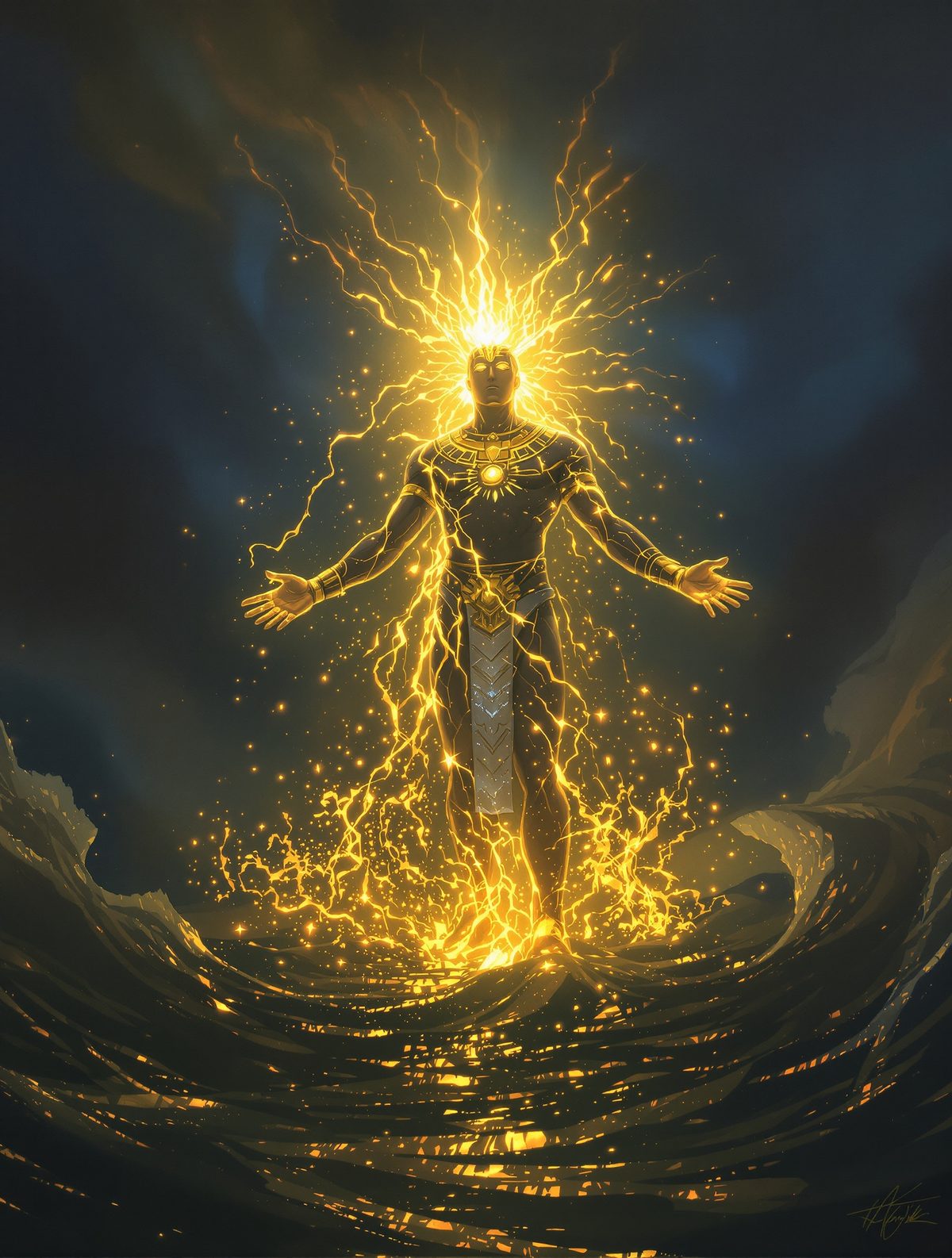 Atum births the first gods from his own divine seed