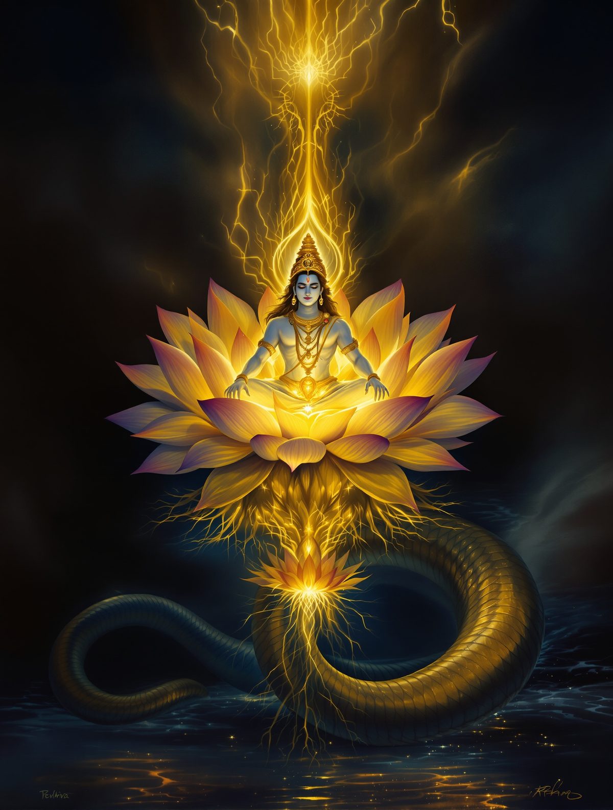 Brahma's Cosmic Lotus — The Creator God Born From Vishnu's Navel