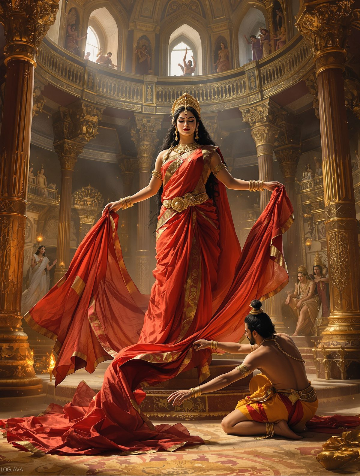 Draupadi's divine protection when Dushasana tries to disrobe her