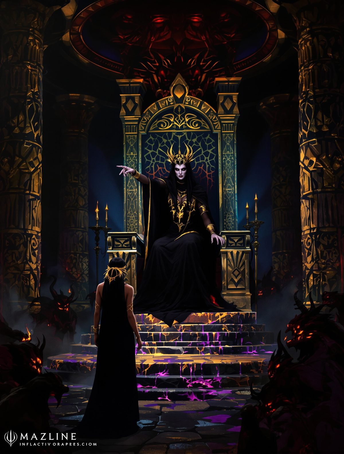 Ereshkigal condemns her sister Inanna to death in the underworld