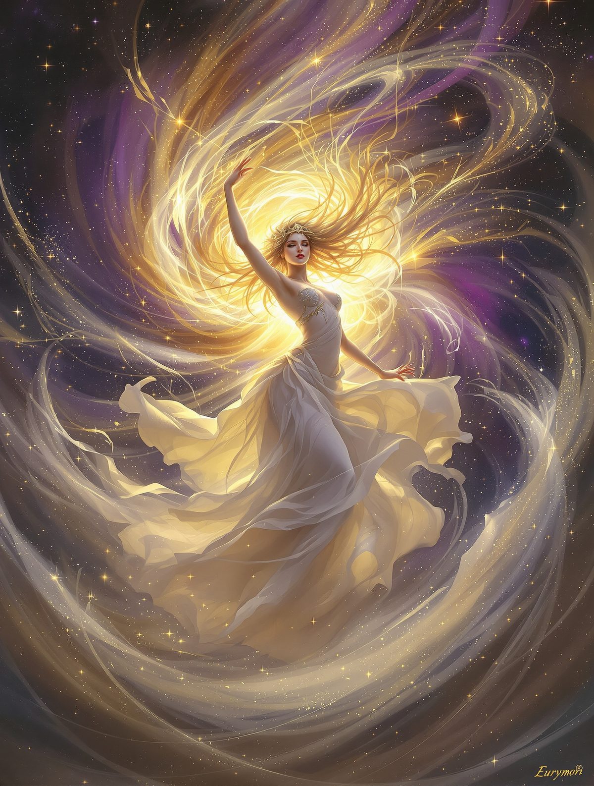 Eurynome dances the cosmic wind into existence from primordial chaos
