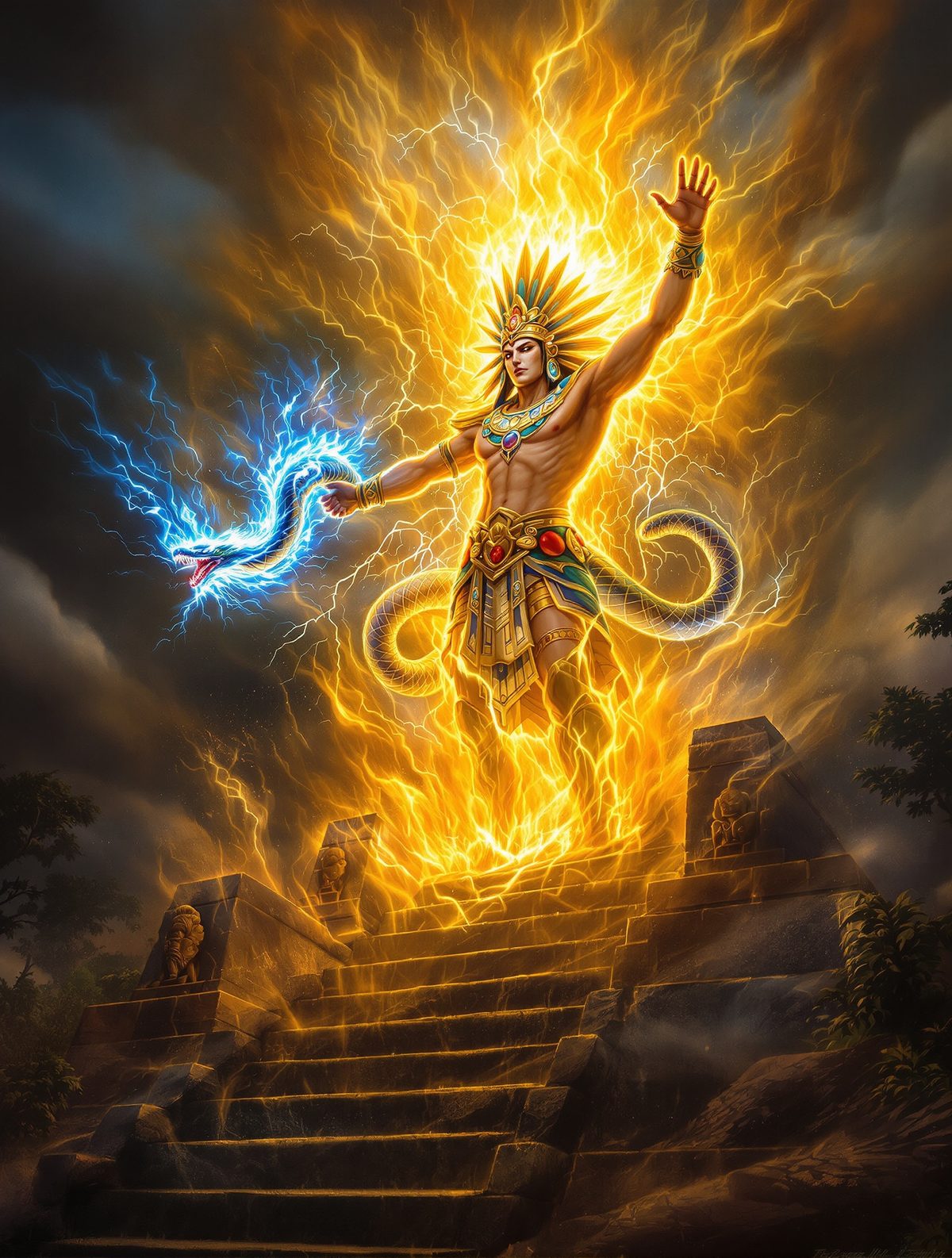Huitzilopochtli bursts from his mother's womb armed for battle