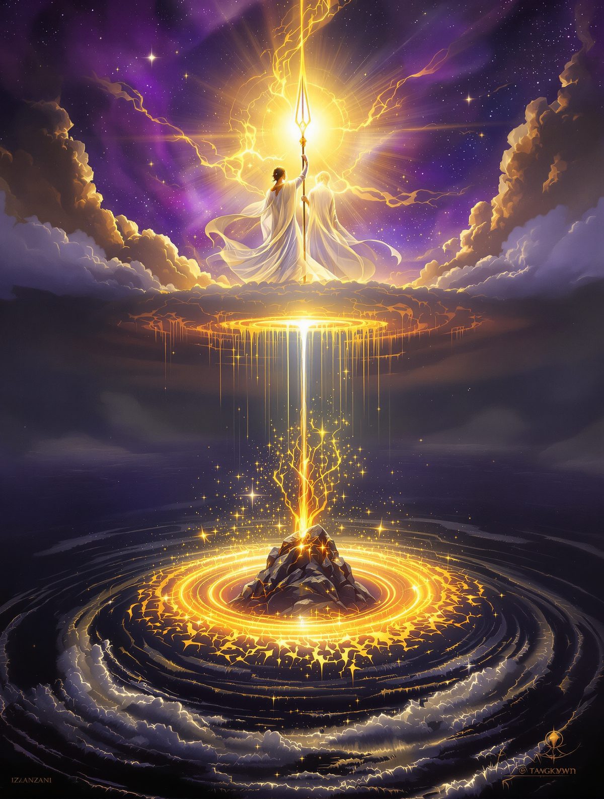 Izanagi Plunges His Spear Into the Sea — Land Is Born