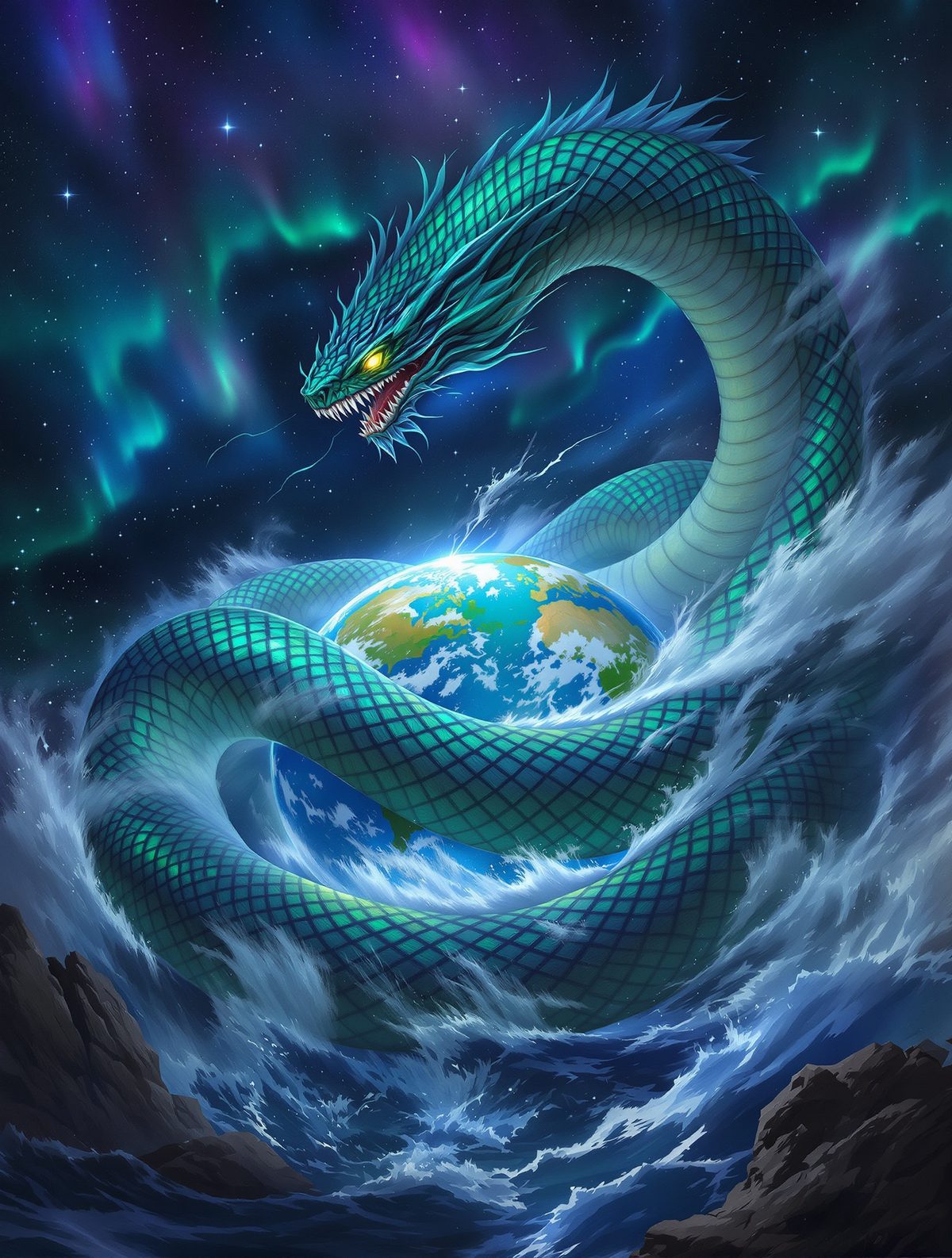 Jormungandr's Tail in His Mouth — The Serpent Who Circles Midgard