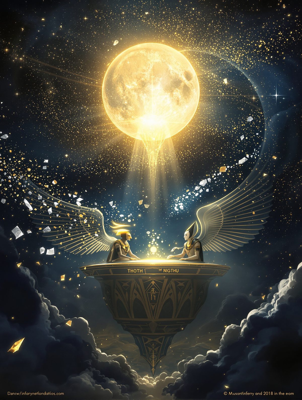 Khonsu gambles away parts of the moon to help Nut give birth