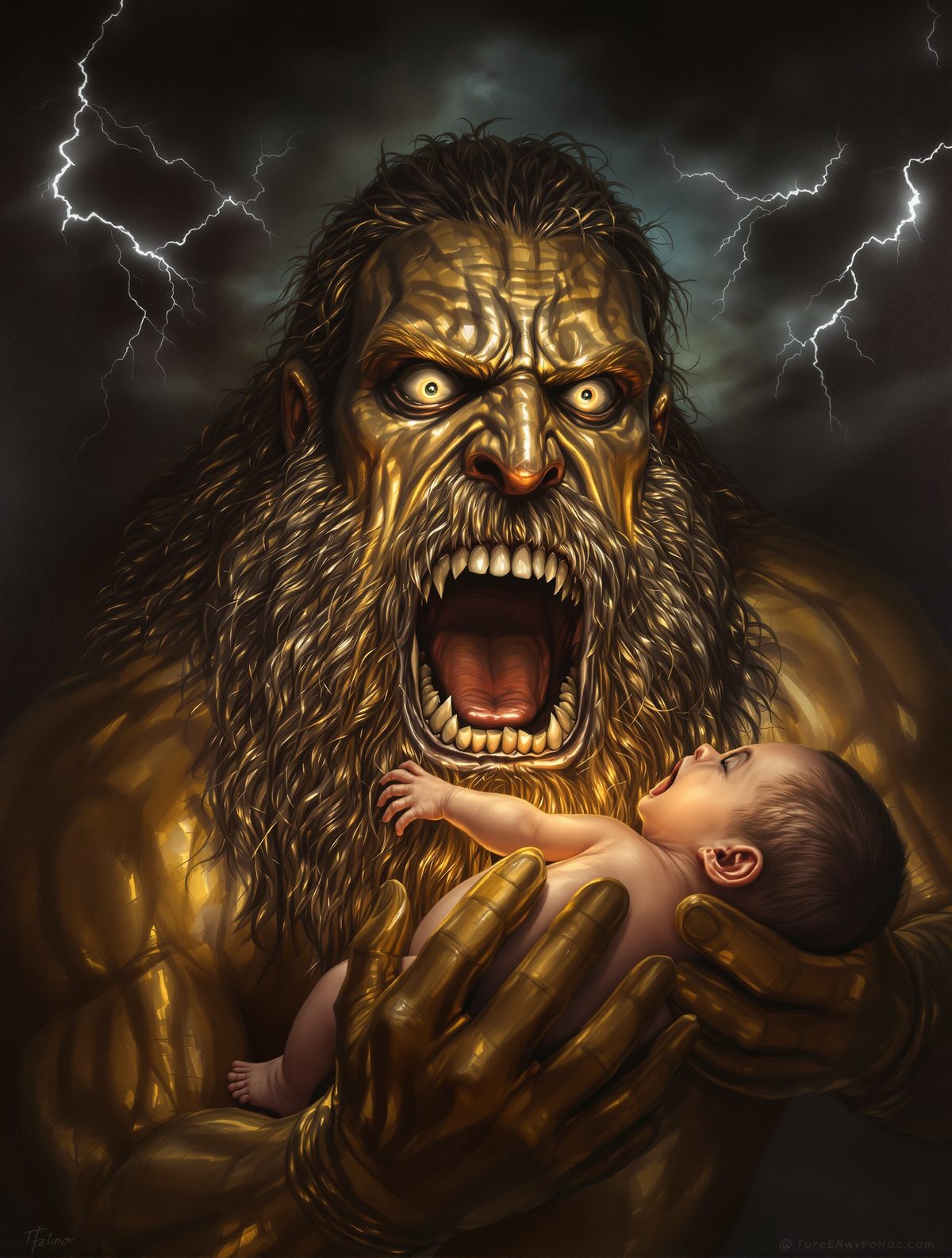 Kronos Devours His Newborn Son — The Titan's Cannibalistic Prophecy