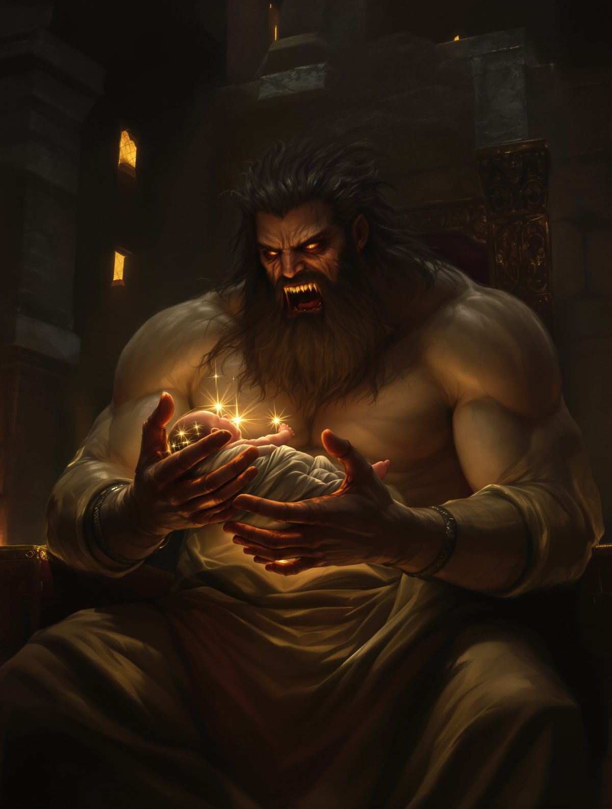 Kronos Swallows His Newborn Children — The Titan's Cannibalistic Terror