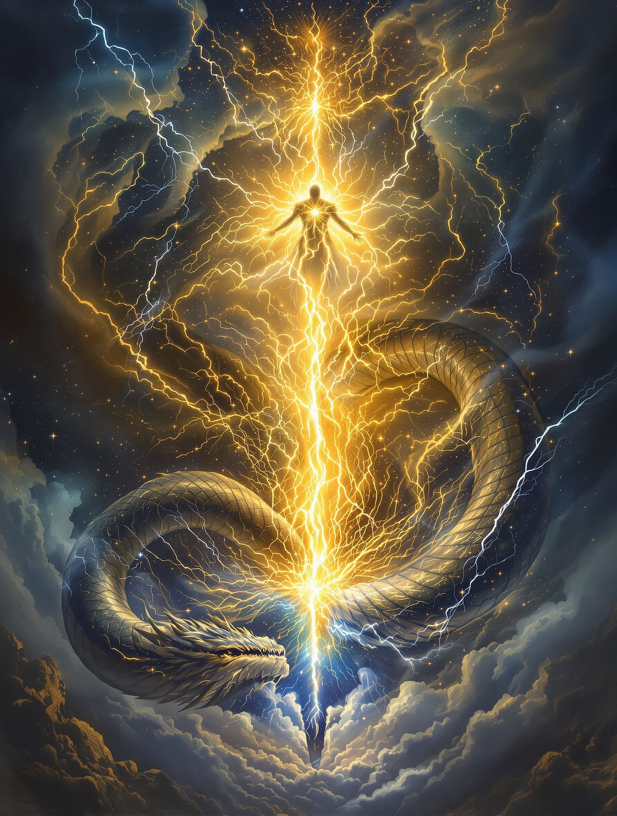 Marduk splits Tiamat's corpse in half to create heaven and earth