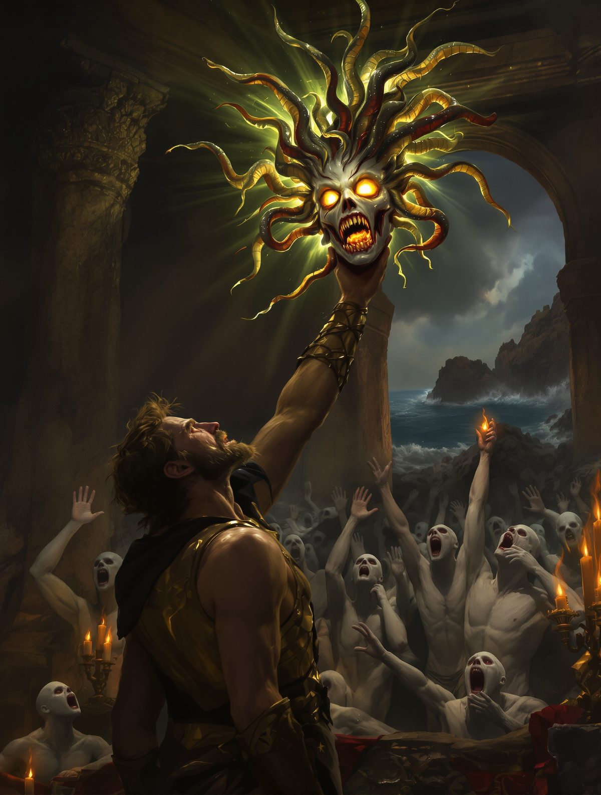 Medusa's Gaze Turns Perseus's Enemy to Stone