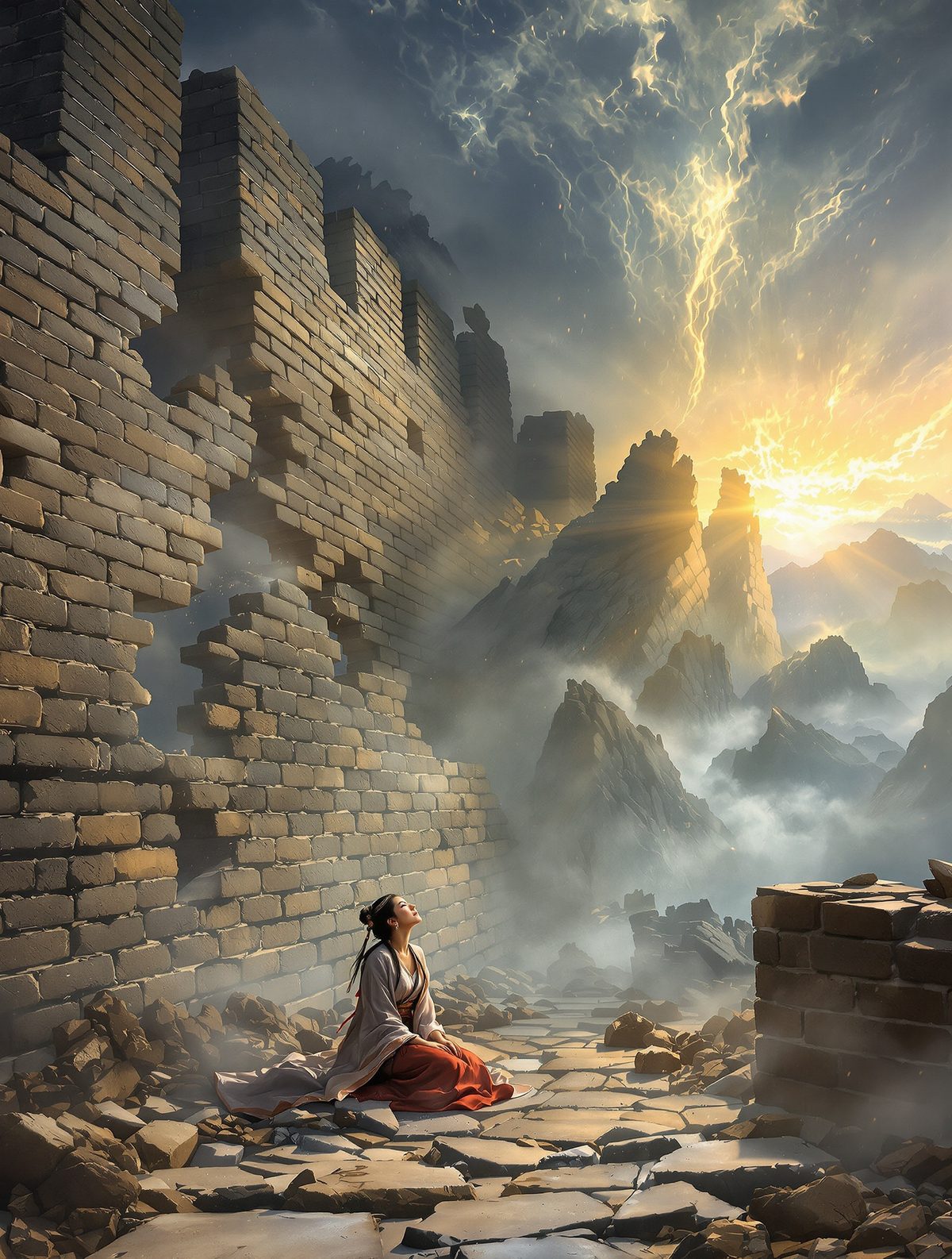 Meng Jiangnu weeps so hard her tears collapse the Great Wall