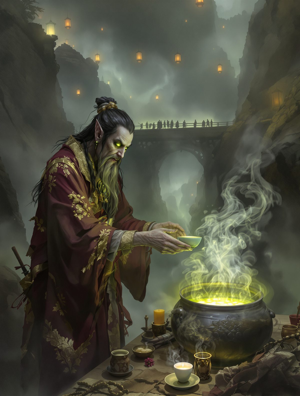 Meng Po brews the tea that erases every memory of life