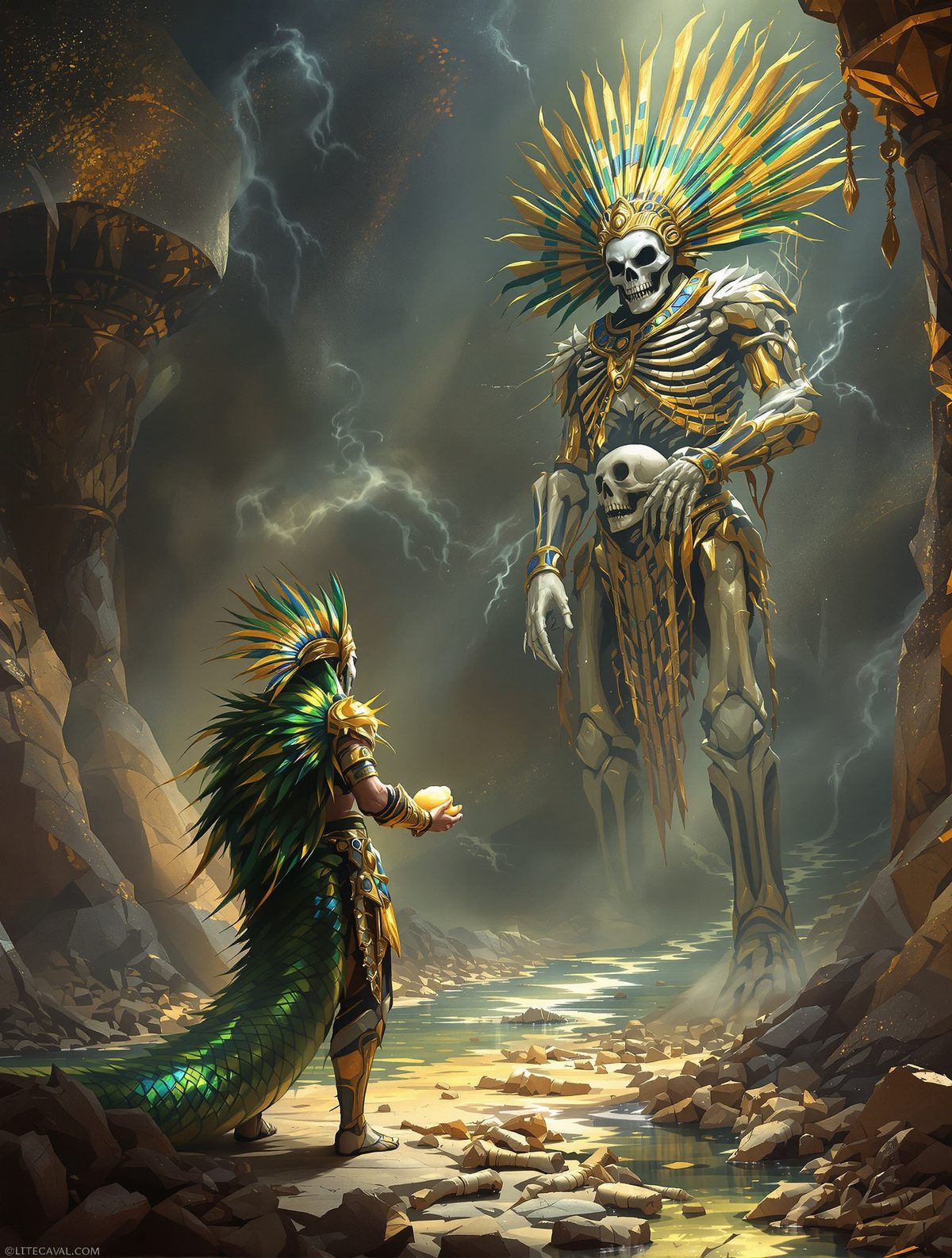 Mictlan's Test — Quetzalcoatl Bleeds for Human Resurrection