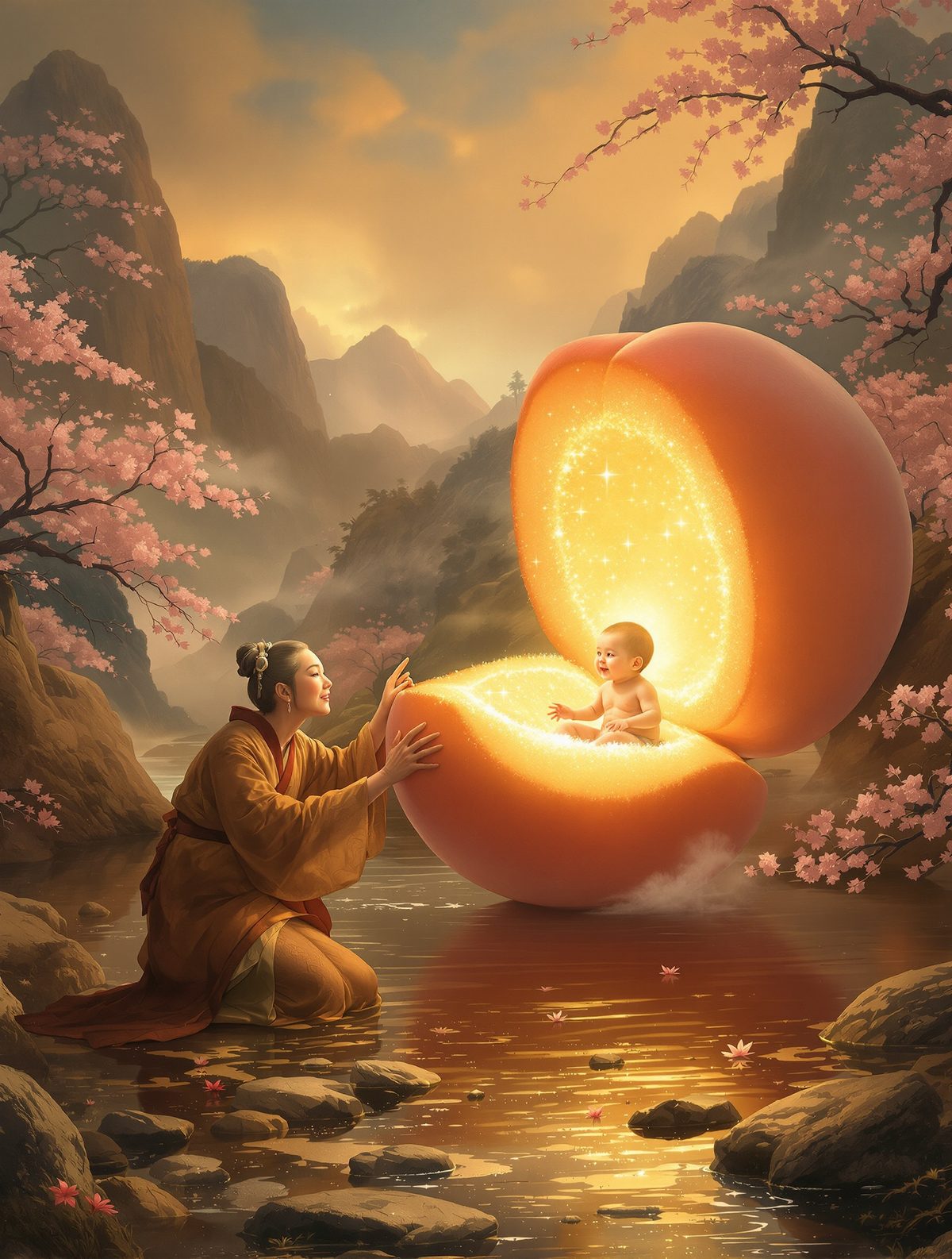 Momotarō's Divine Birth — The Peach Boy Who Split His Shell and Spoke