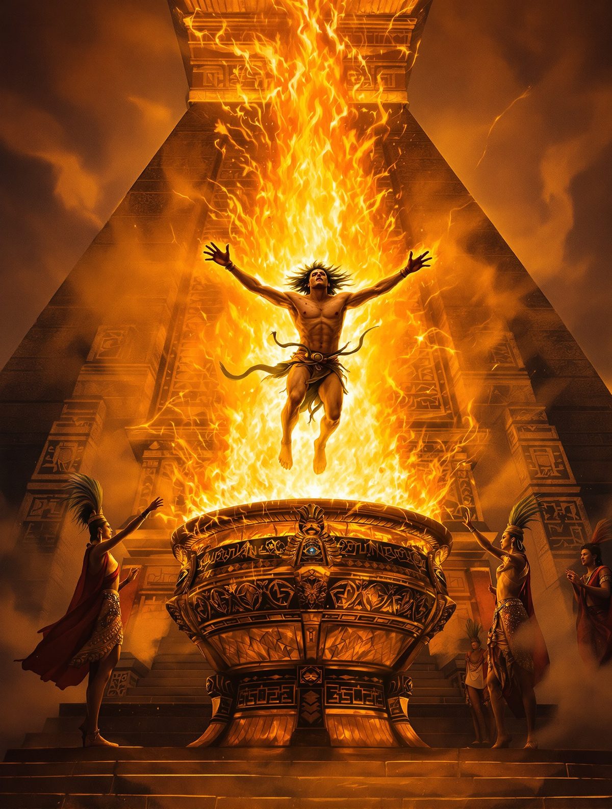 Nanahuatzin Leaps Into Sacred Fire — The Diseased God's Ultimate Sacrifice