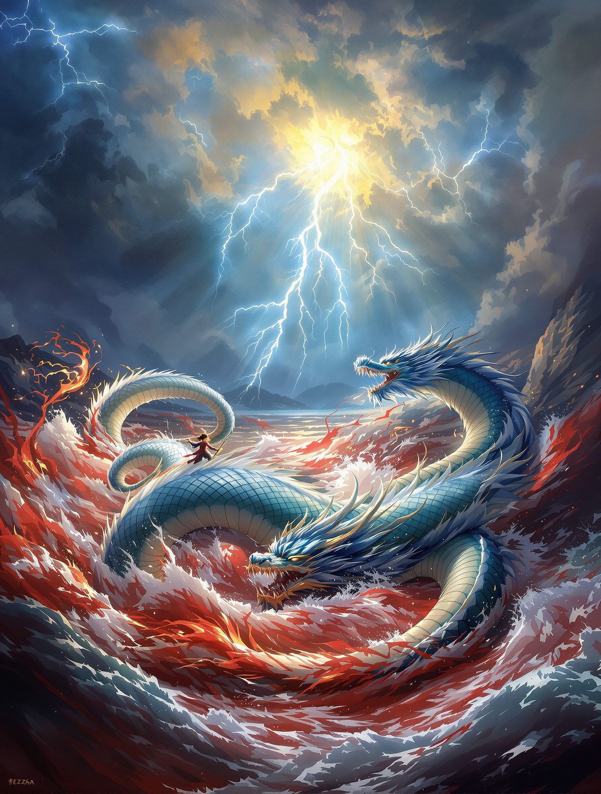 Nezha kills the Dragon King's son and rips out his tendons