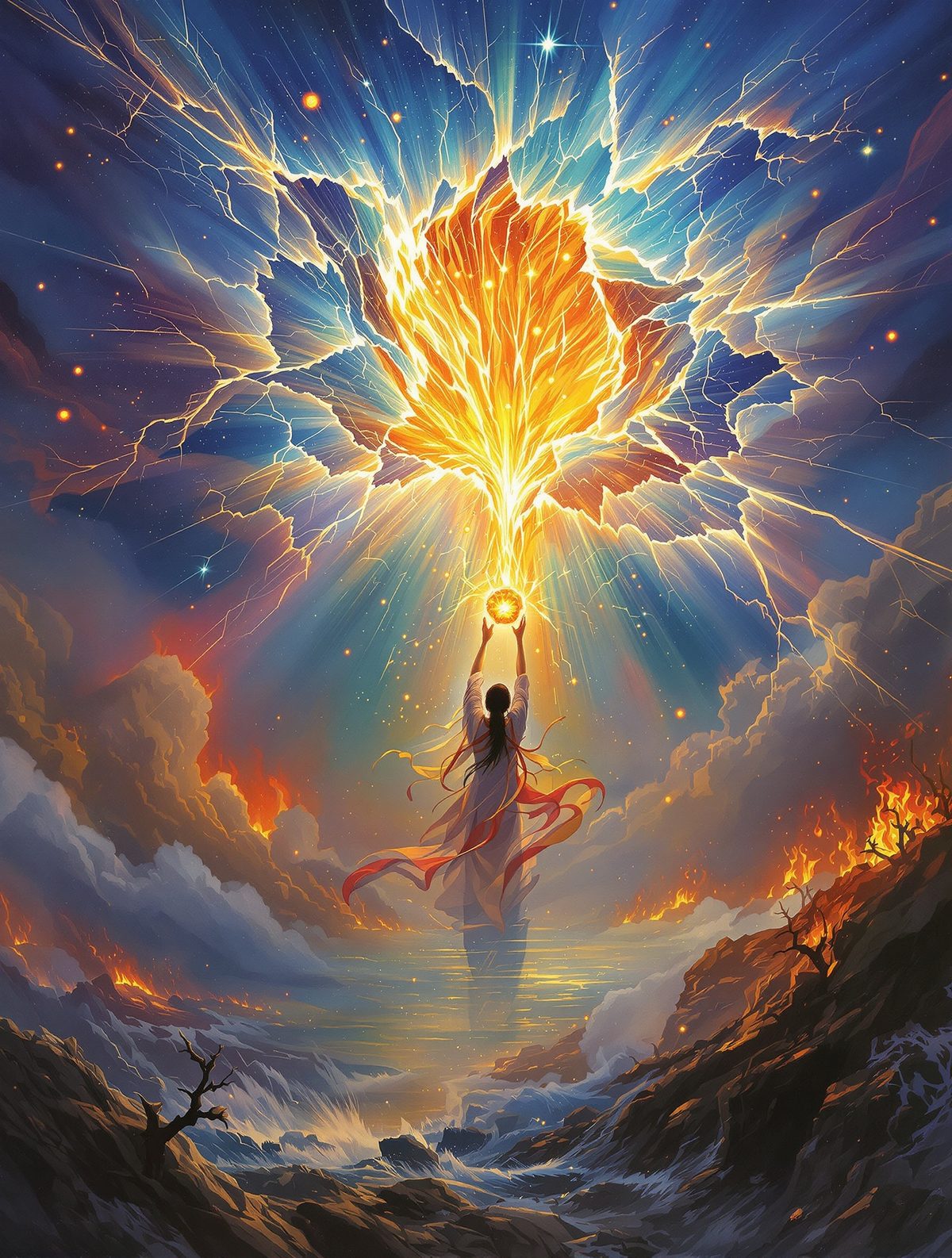 Nüwa patches the broken sky with molten stones to save humanity