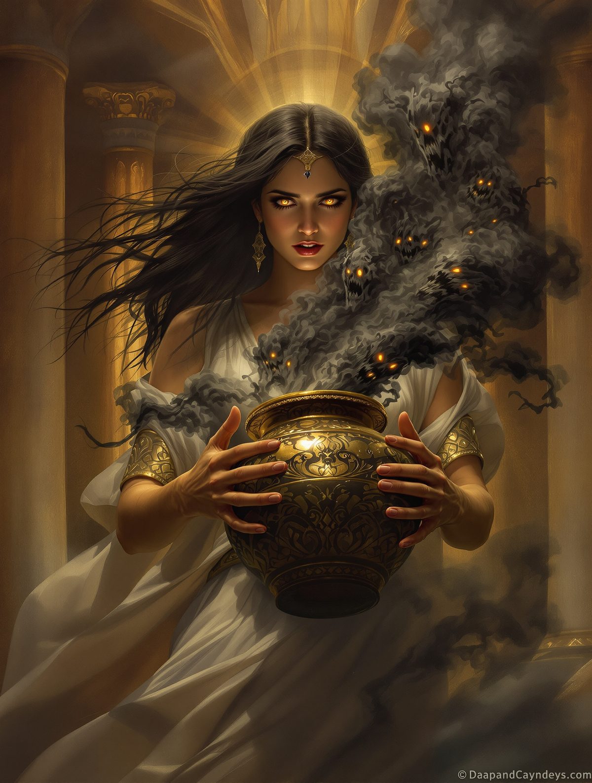 Pandora's curiosity unleashes death, disease, and despair upon humanity