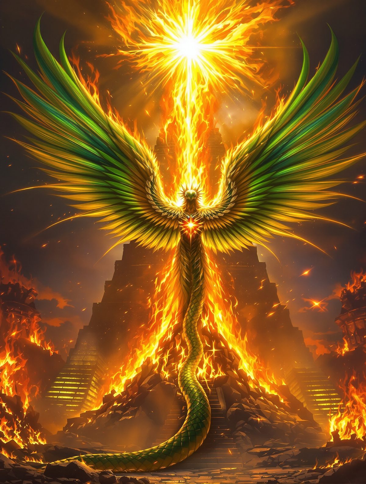 Quetzalcoatl burns himself alive to become the morning star