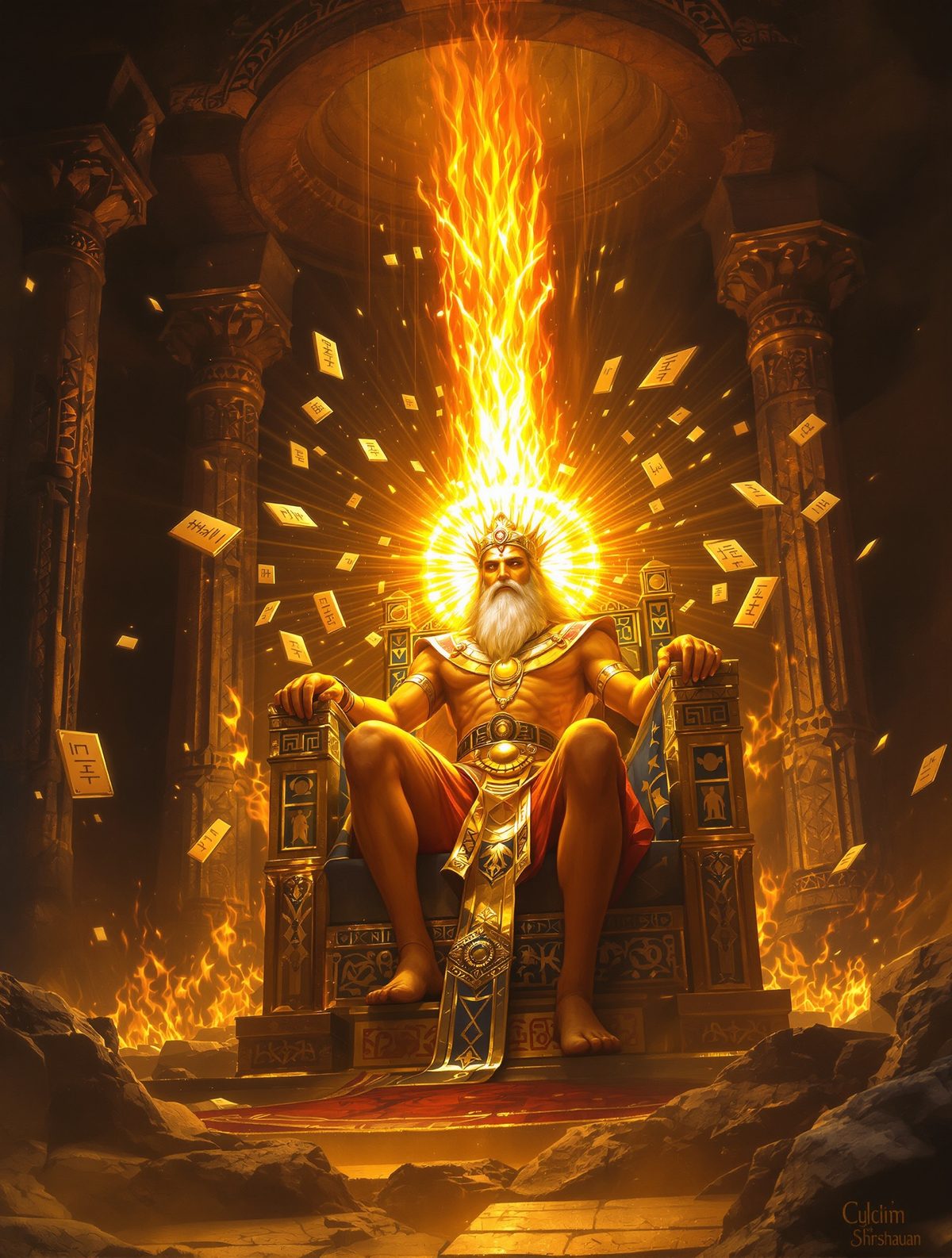 Shamash the sun god burns through solid earth to judge the dead