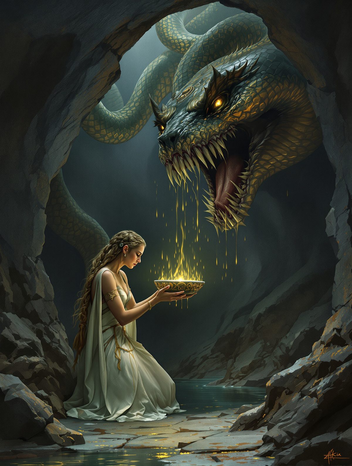 Sigyn's Endless Vigil — The Wife Who Shields Loki from Serpent Venom