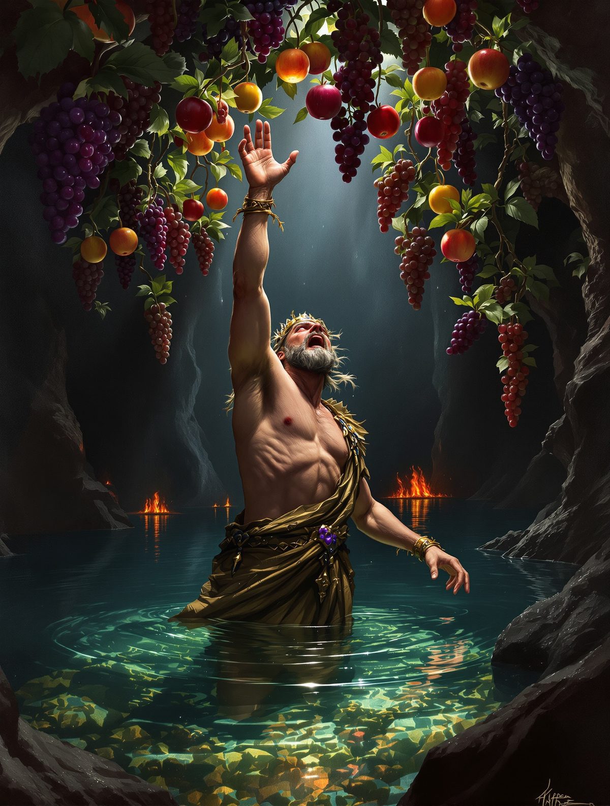 Tantalus reaches for fruit that vanishes before his dying lips
