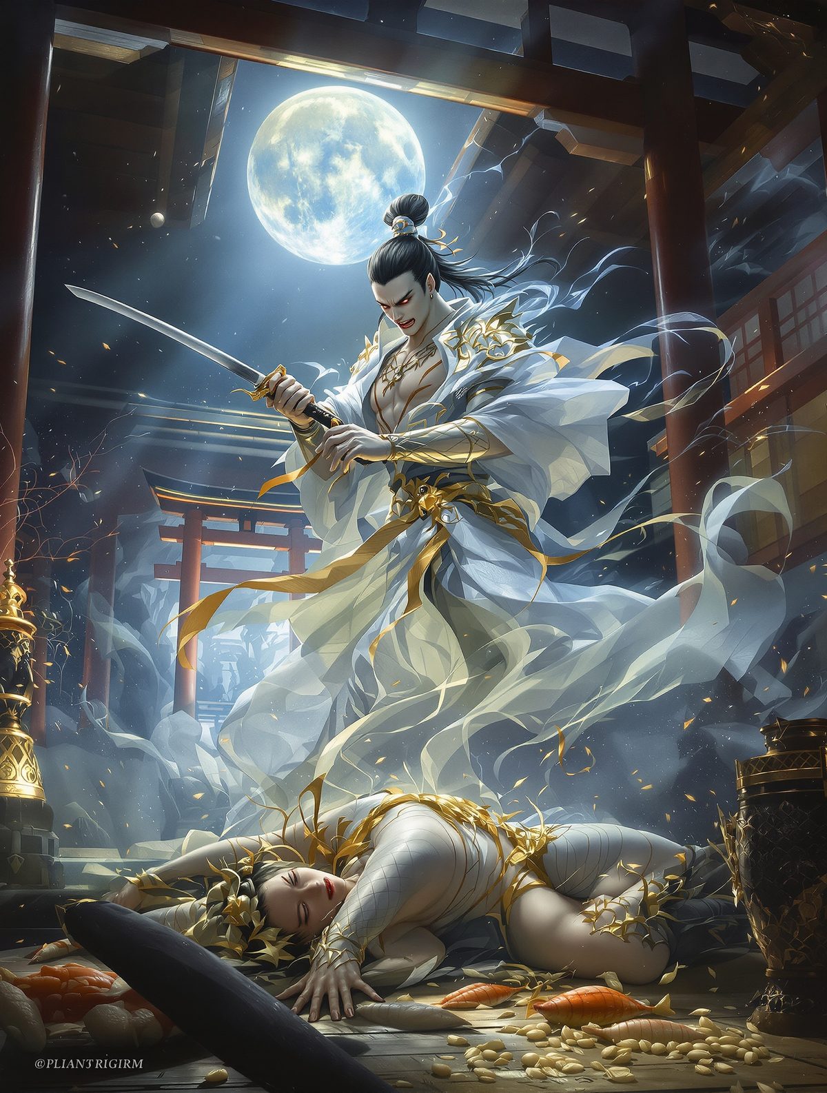 Tsukuyomi murders Uke Mochi and splits the moon from the sun forever