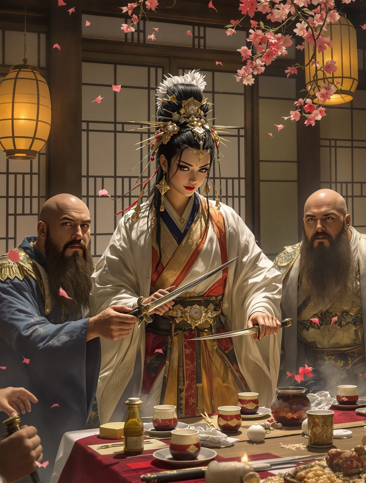 Yamato-takeru disguises as a woman to murder the Kumaso brothers